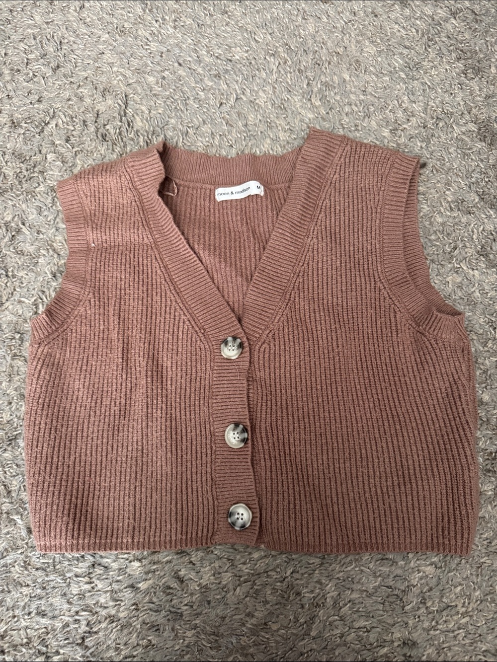 moon & madison Dusty Rose V-Neck Button Front Knit Vest
